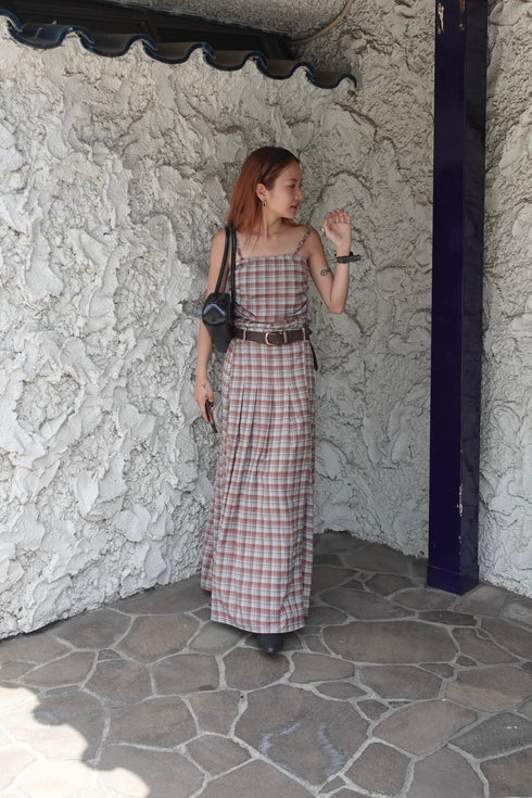 チェックスリットボタンスカート